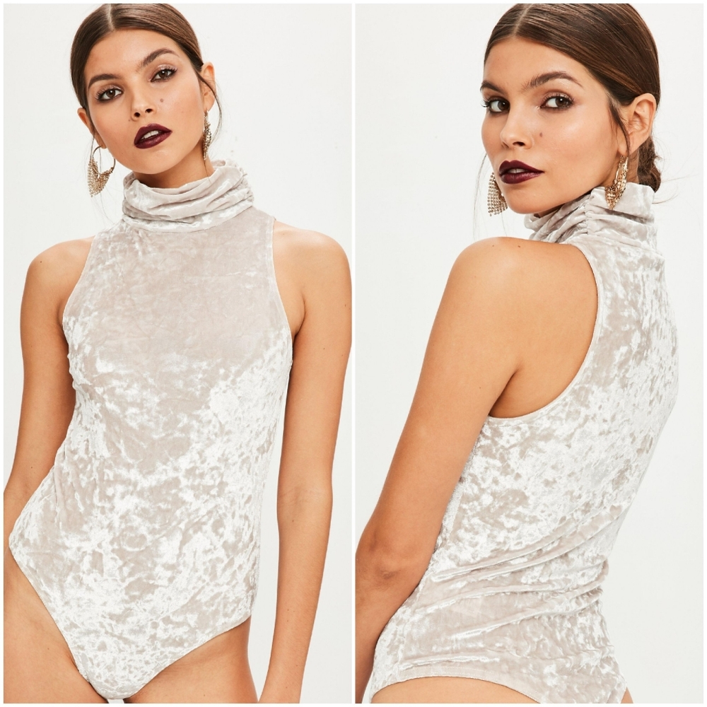 NWOT Nude High Neck Crushed Velvet Bodysuit